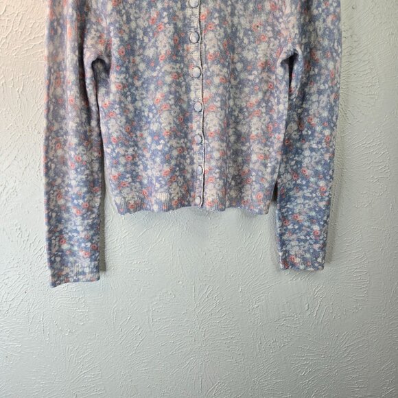 LoveShackFancy Simona Cardigan Sweater Wool Cashmere Blue Floral Cottagecore Top - Picture 4 of 15